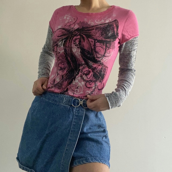 Vintage Tops Pink Y2k Layered Baby Tee Poshmark